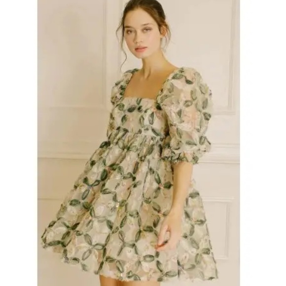 Storia Dresses & Skirts - Storia babydoll puff sleeve textured mini dress